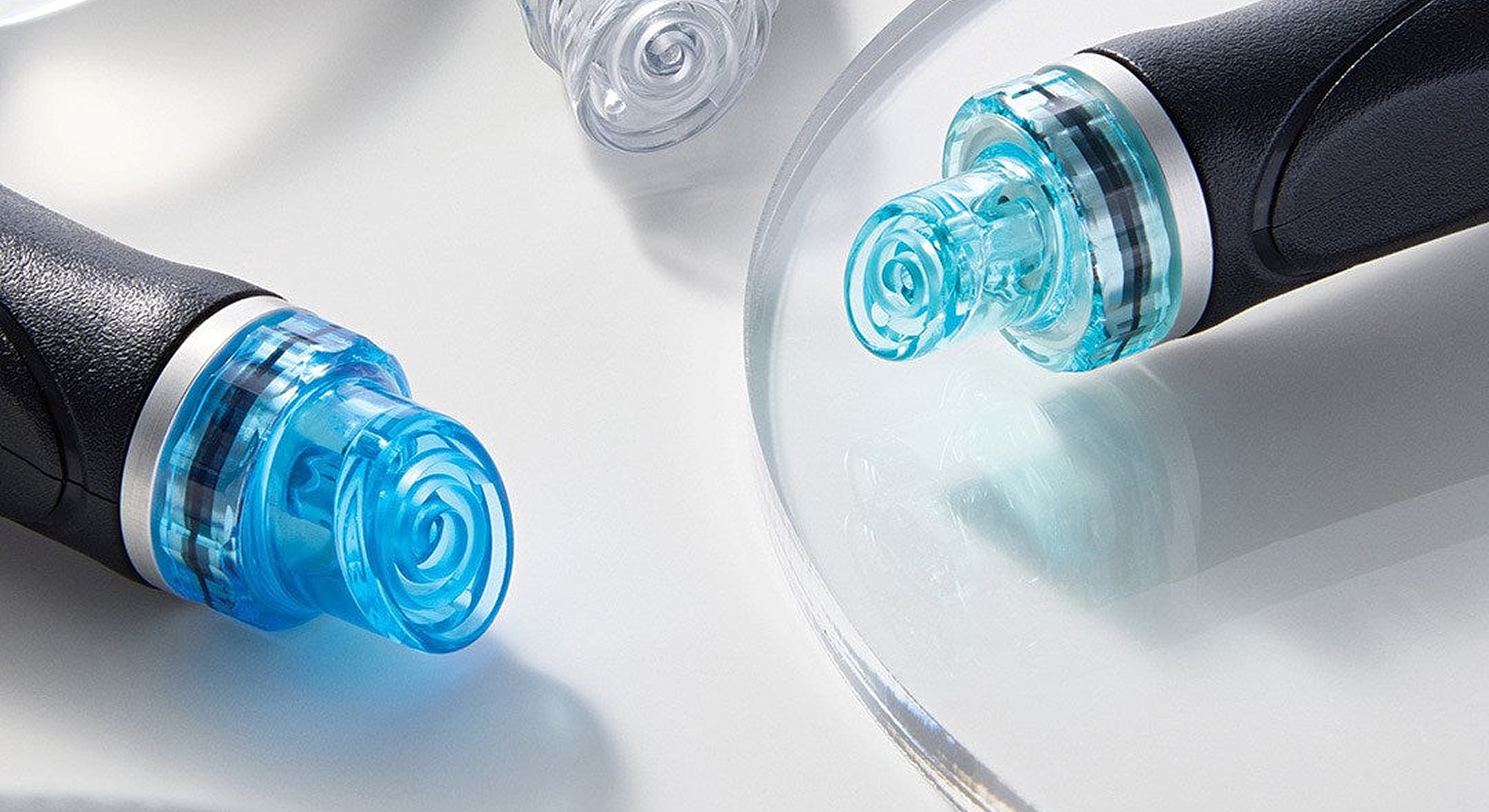Skincare tools with spiral blue nozzles